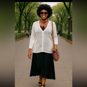 # 16 - Penningtons - White Button Down Cardigan - Cotton & Viscose